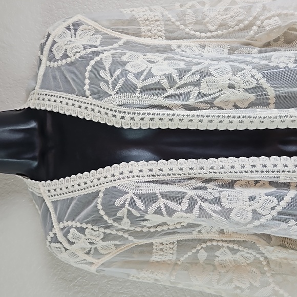 Indigo Poppy | Women's 3/4 Bell Sleeves Lace Sheer Kimono Topper Sz 2x - Picture 4 of 8